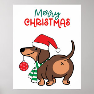 Funny Dachshund Dog Cute Merry Christmas  Poster