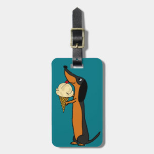 Funny Dachshund Dog Eating Ice Cream Luggage Tag