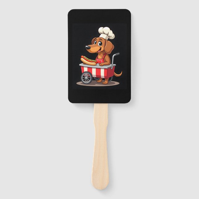 Funny Dachshund Dog Hotdog Sandwich Weenie Sausage Hand Fan (Front)