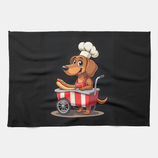 Funny Dachshund Dog Hotdog Sandwich Weenie Sausage Tea Towel (Horizontal)
