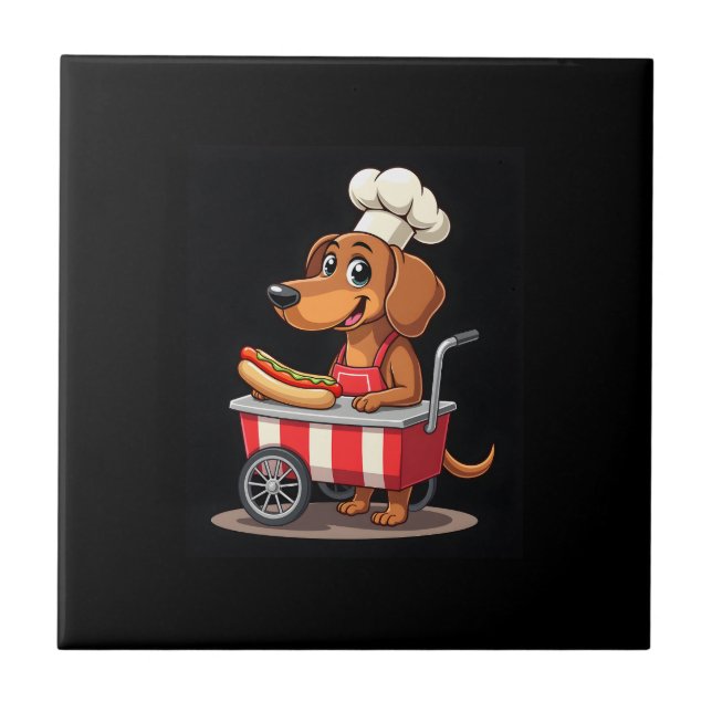 Funny Dachshund Dog Hotdog Sandwich Weenie Sausage Tile (Front)