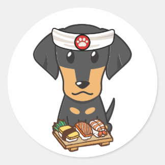 Funny dachshund dog is a sushi chef classic round sticker