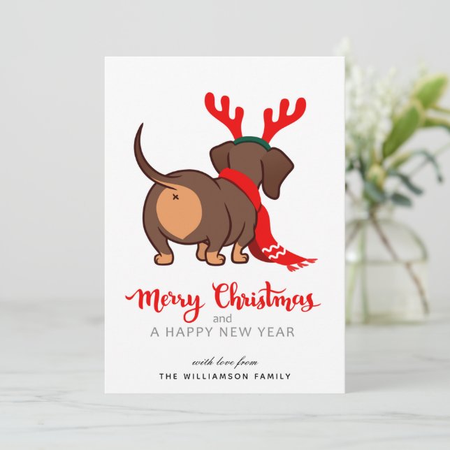 Funny Dachshund Dog Merry Christmas Card (Standing Front)