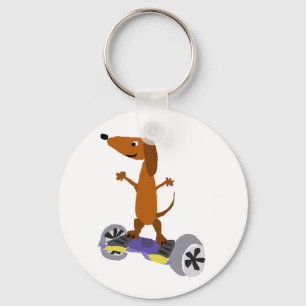 Funny Dachshund Dog on Hoverboard Key Ring