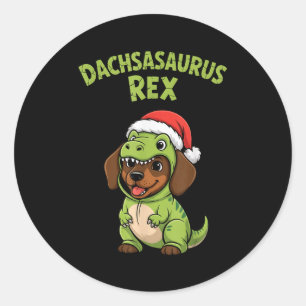Funny Dachshund Dog T-rex Costume Christmas Kids B Classic Round Sticker