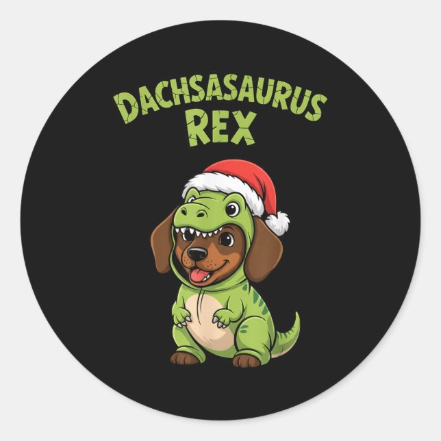 Funny Dachshund Dog T-rex Costume Christmas Kids B Classic Round Sticker (Front)