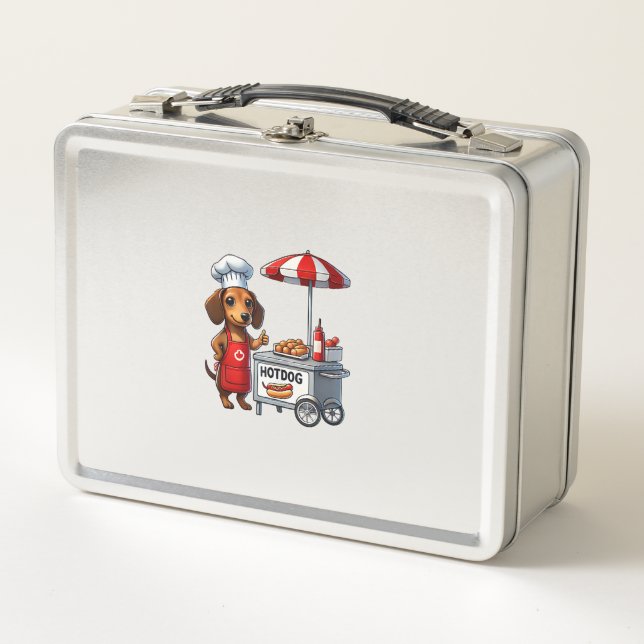 Funny Dachshund Dog Weiner Sausage Hotdog Sandwich Metal Lunch Box (Front)
