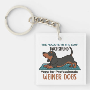 Funny dachshund doing the sun salutation (yoga) key ring