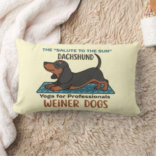 Funny dachshund doing the sun salutation (yoga) lumbar cushion