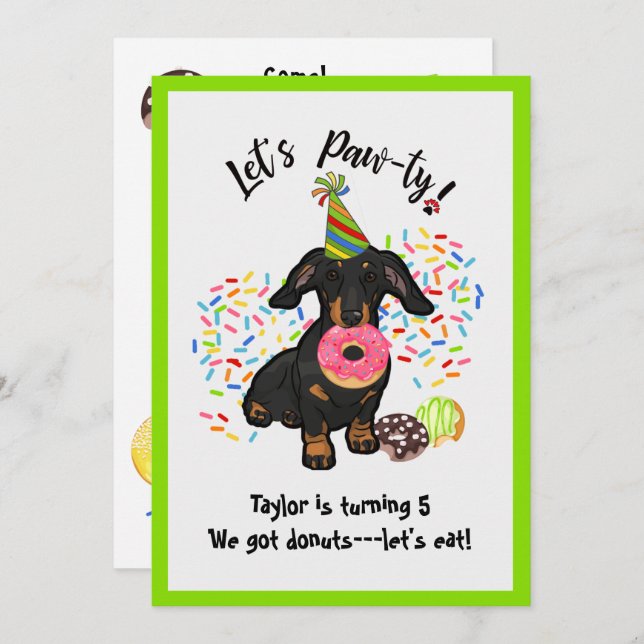 Funny Dachshund Doughnut Birthday Party Invitation (Front/Back)