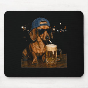 Funny Dachshund Drinking Beer Cool Dog With Mouse Pad