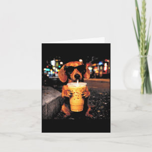 Funny dachshund drinking iced coffee animal meme card