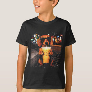 Funny dachshund drinking iced coffee animal meme T-Shirt