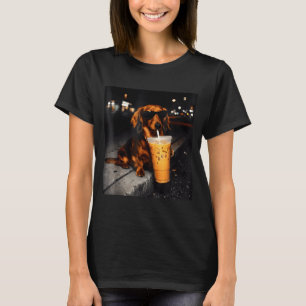 Funny dachshund drinking iced coffee cute dog meme T-Shirt