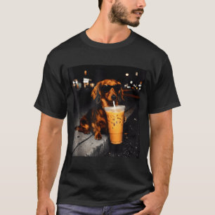 Funny dachshund drinking iced coffee cute dog meme T-Shirt