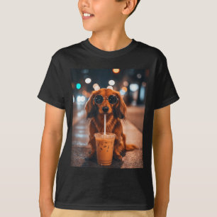 Funny dachshund drinking iced coffee lover dog T-Shirt