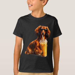 Funny dachshund drinking iced coffee lover humor T-Shirt