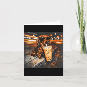 Funny dachshund drinking iced coffee lover humour card