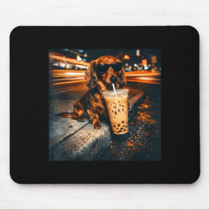 Funny Dachshund Drinking Iced Coffee Lover Humour Mouse Pad