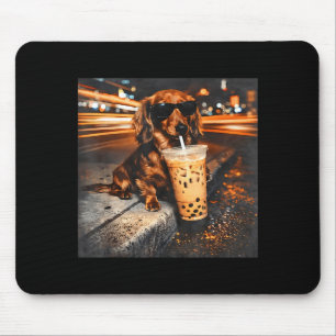 Funny dachshund drinking iced coffee lover humour mouse pad