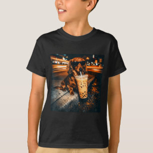 Funny Dachshund Drinking Iced Coffee Lover Humour T-Shirt