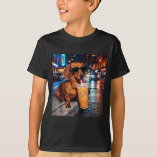 Funny Dachshund Drinking Iced Coffee Lover Humour T-Shirt