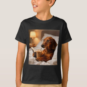 Funny dachshund drinking iced coffee lover humour T-Shirt