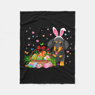 Funny Dachshund Easter Day Bunny Eggs Fleece Blanket