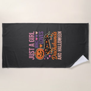 Funny Dachshund Halloween Pumpkin Dog Lover Beach Towel