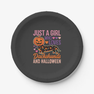Funny Dachshund Halloween Pumpkin Dog Lover Paper Plate