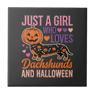 Funny Dachshund Halloween Pumpkin Dog Lover Tile