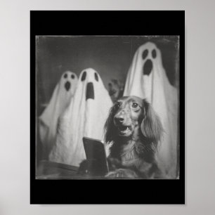 Funny Dachshund Haunted Selfie Halloween Spooky Poster