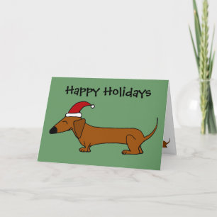 Funny Dachshund in Santa Hat Christmas Cartoon Holiday Card