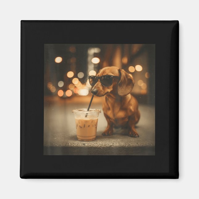 Funny dachshund lover drinking iced coffee humour  magnet (Front)