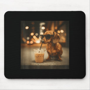 Funny dachshund lover drinking iced coffee humour mouse pad
