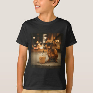 Funny dachshund lover drinking iced coffee humour T-Shirt