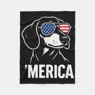 Funny Dachshund Merica Dog American Flag Sungles Fleece Blanket