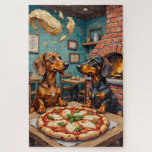 Funny Dachshund Pizza Restaurant Dog Lover Art Jigsaw Puzzle<br><div class="desc">Two hardworking dachshunds take over a lively pizza restaurant,  preparing delicious slices with plenty of personality. The playful scene is full of humor,  color,  and delightful details.</div>