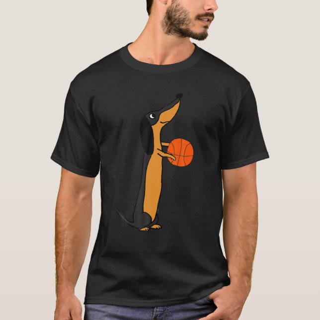 Funny Dachshund Playing Basketball T shirt (Front)