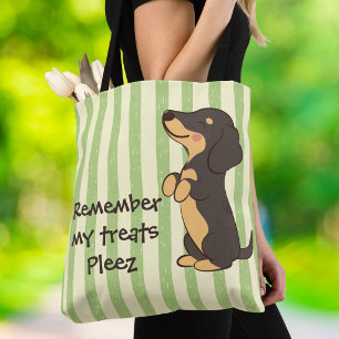 Funny Dachshund Remember My Treats Green Stripes Tote Bag
