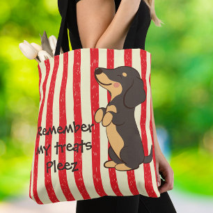 Funny Dachshund Remember My Treats Red Stripes Tote Bag