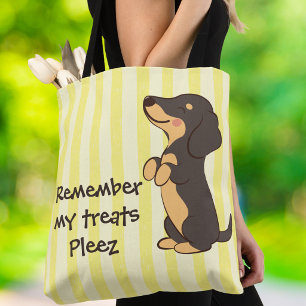 Funny Dachshund Remember My Treats Yellow Stripes Tote Bag