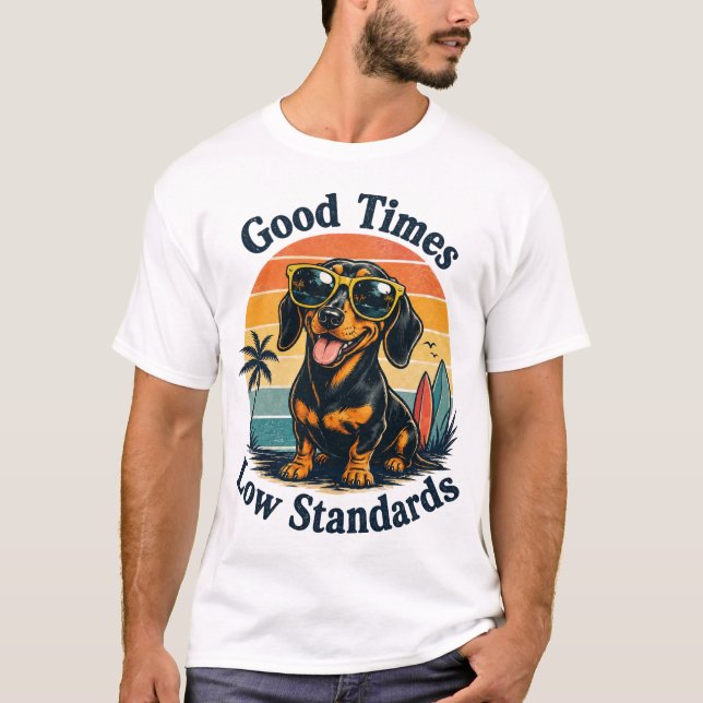 Funny Dachshund Retro Beach T-Shirt (Front)