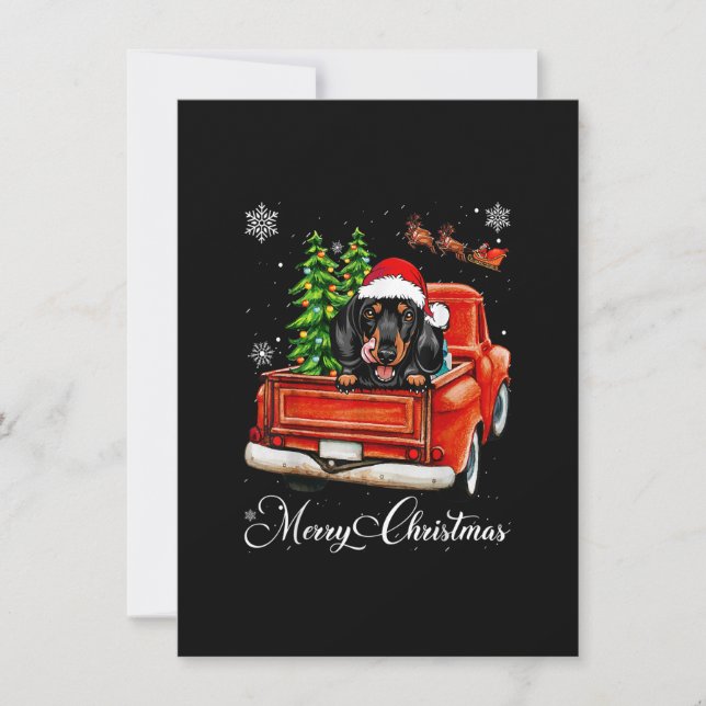 Funny Dachshund Ride Red Truck Merry Christmas Paj Invitation (Front)