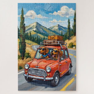 Funny Dachshund Road Trip Adventure Dog Lover Art Jigsaw Puzzle