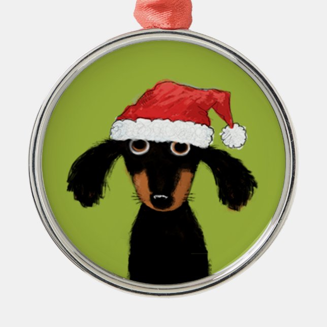 Funny Dachshund Santa Cute Wiener Dog Christmas Metal Tree Decoration (Front)