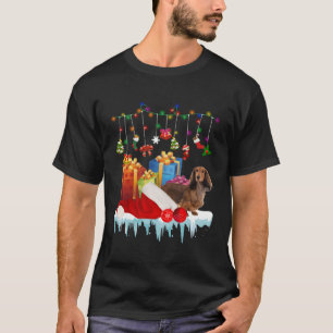 Funny Dachshund Santa Hat Christmas Lights Gift Bo T-Shirt