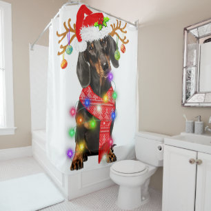 Funny Dachshund Santa Hat Xmas Lights Gift Dog Lov Shower Curtain