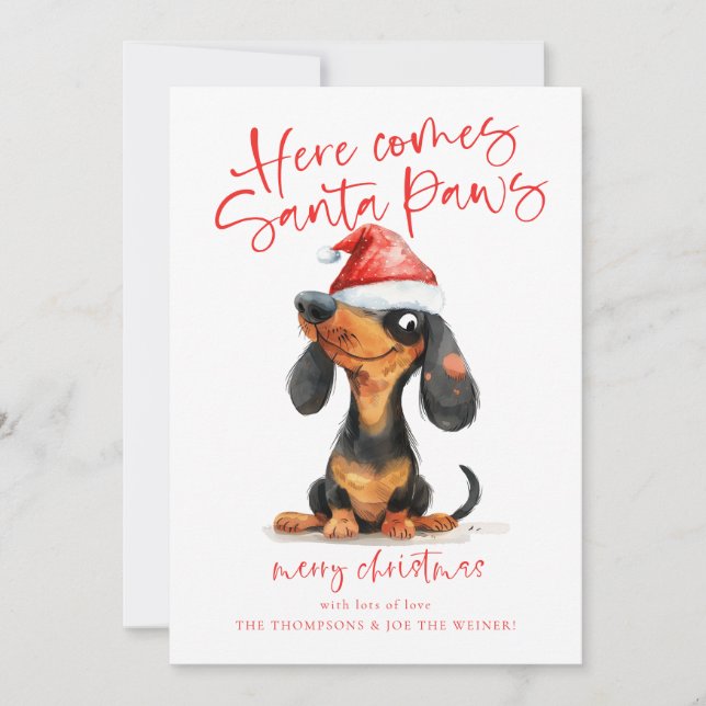 Funny Dachshund Santa Paws 2026 Calendar Christmas Holiday Card (Front)