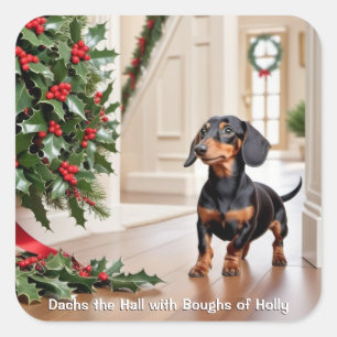 Funny Dachshund Sausage Dog Christmas Square Sticker